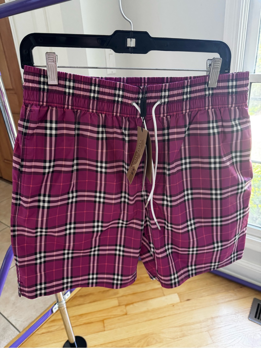 Burberry Magenta Plaid Drawstring Shorts